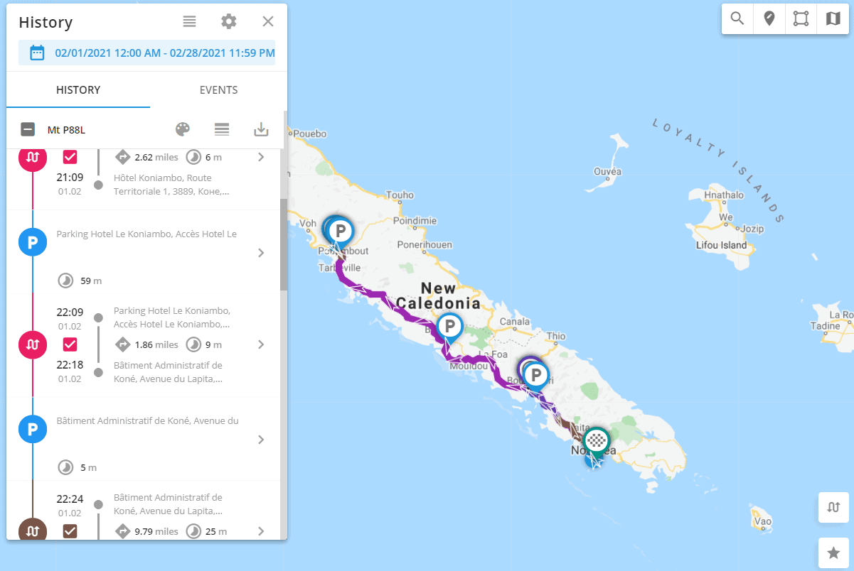 historial de recorrido vehiculos